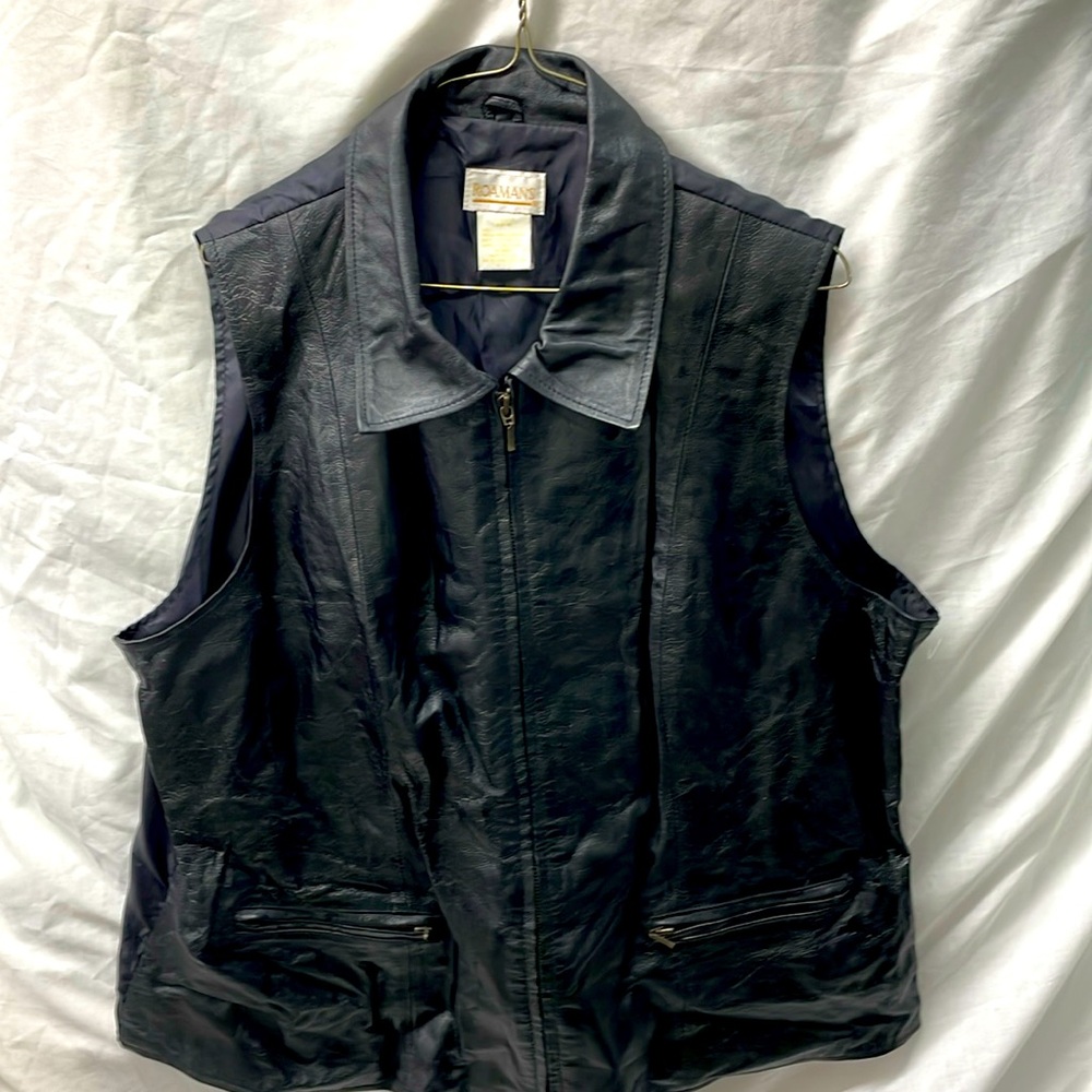 Roamans leather front summer zip pocket vest men sz 2x